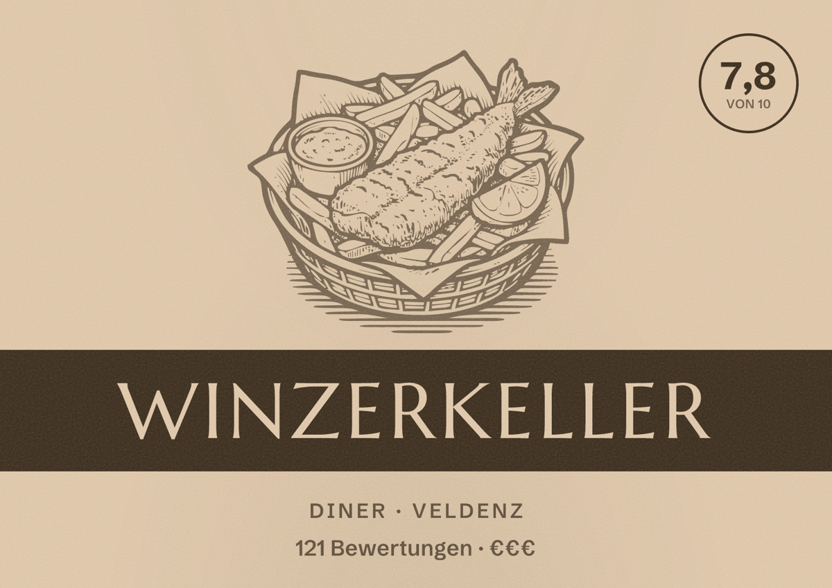 Illustriertes Poster von Winzerkeller, Diner in Veldenz: Bewertung 7,8 von 10 aus 121 Bewertungen, Preisniveau €€€