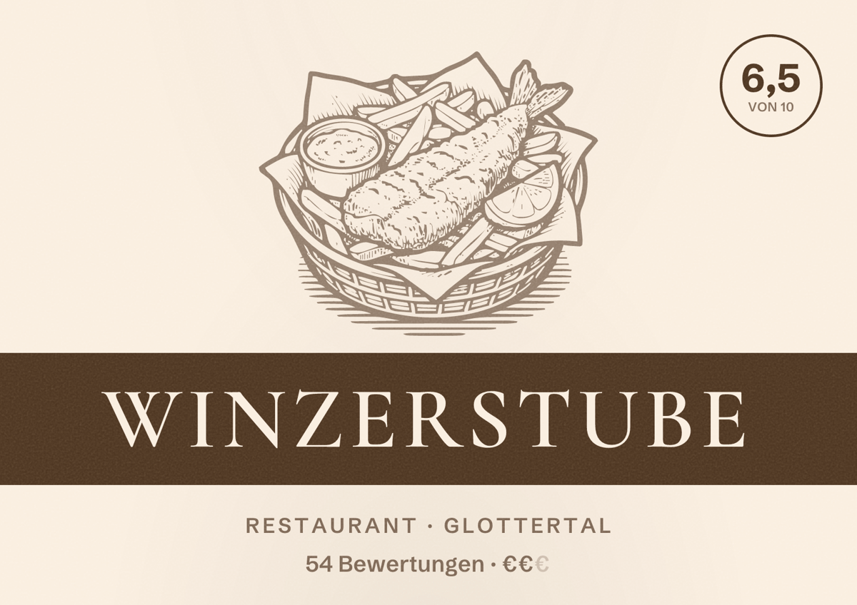 Illustriertes Poster von Winzerstube, Restaurant in Glottertal: Bewertung 6,5 von 10 aus 54 Bewertungen, Preisniveau €€
