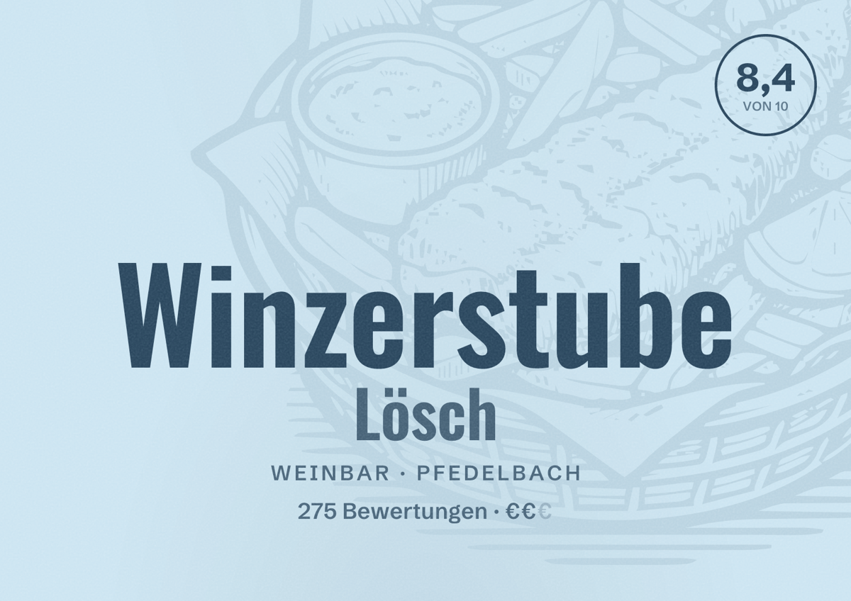 Illustriertes Poster von Winzerstube Lösch, Weinbar in Pfedelbach: Bewertung 8,4 von 10 aus 275 Bewertungen, Preisniveau €€
