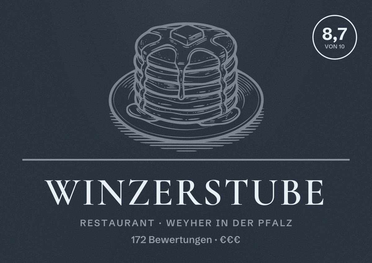 Illustriertes Poster von Winzerstube, Restaurant in Weyher in der Pfalz: Bewertung 8,7 von 10 aus 172 Bewertungen, Preisniveau €€€