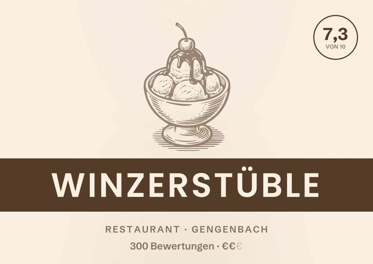 Illustriertes Poster von Winzerstüble, Restaurant in Gengenbach: Bewertung 7,3 von 10 aus 300 Bewertungen, Preisniveau €€