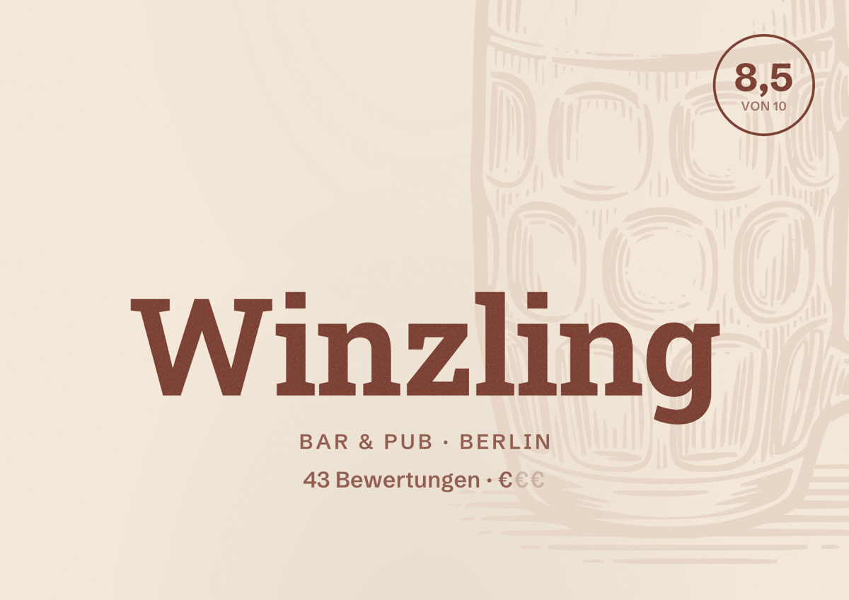 Illustriertes Poster von Winzling, Bar & Pub in Berlin: Bewertung 8,5 von 10 aus 43 Bewertungen, Preisniveau €