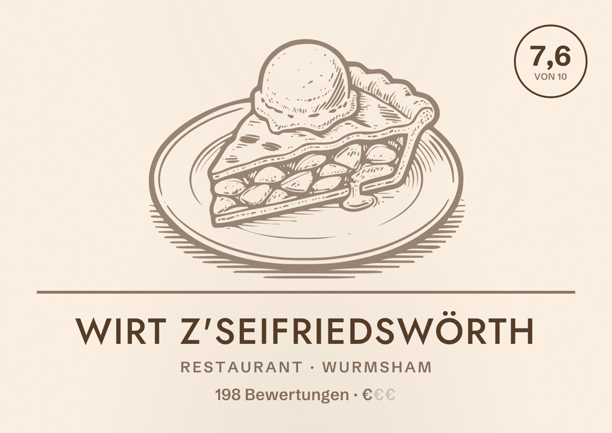 Illustriertes Poster von Wirt z'Seifriedswörth, Restaurant in Wurmsham: Bewertung 7,6 von 10 aus 198 Bewertungen, Preisniveau €