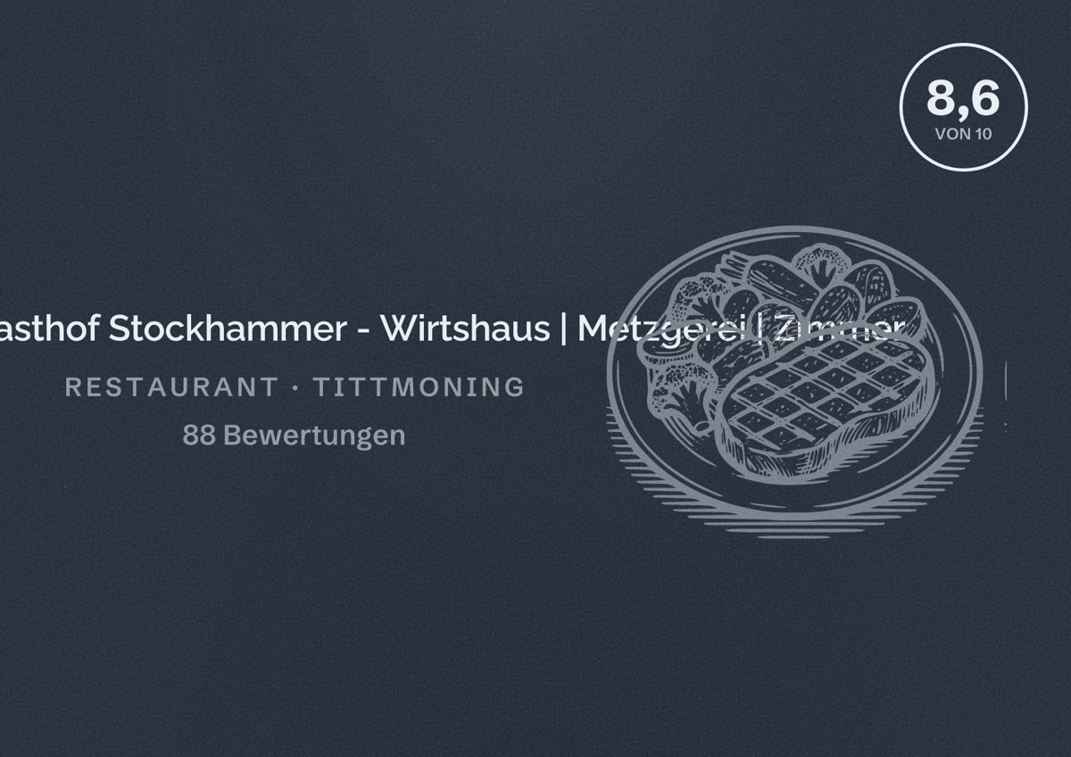 Illustriertes Poster von Wirt z‘Kay - Gasthof Stockhammer - Wirtshaus | Metzgerei | Zimmer, Restaurant in Tittmoning: Bewertung 8,6 von 10 aus 88 Bewertungen