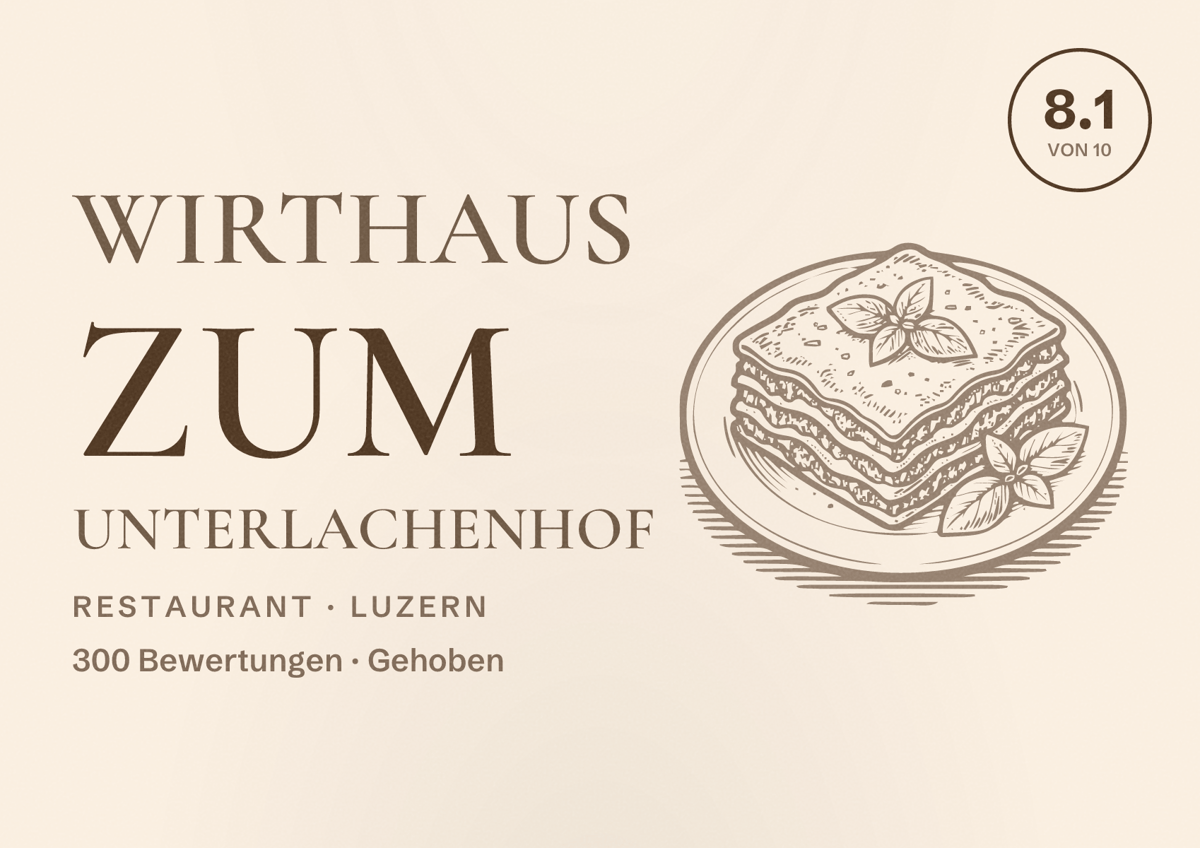 Illustriertes Poster von Wirthaus zum Unterlachenhof, Restaurant in Luzern: Bewertung 8.1 von 10 aus 300 Bewertungen, Preisniveau Gehoben