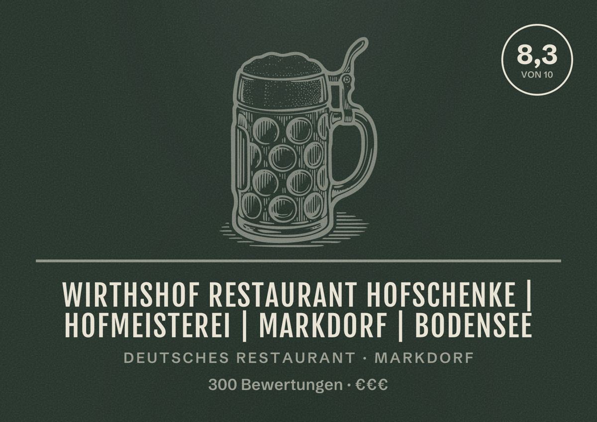 Illustriertes Poster von Wirthshof Restaurant Hofschenke | Hofmeisterei | Markdorf | Bodensee, Deutsches Restaurant in Markdorf: Bewertung 8,3 von 10 aus 300 Bewertungen, Preisniveau €€€