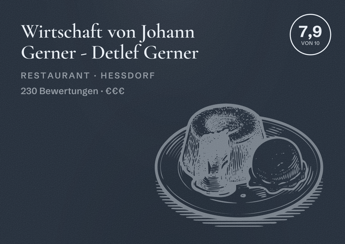 Illustriertes Poster von Wirtschaft von Johann Gerner - Detlef Gerner, Restaurant in Heßdorf: Bewertung 7,9 von 10 aus 230 Bewertungen, Preisniveau €€€