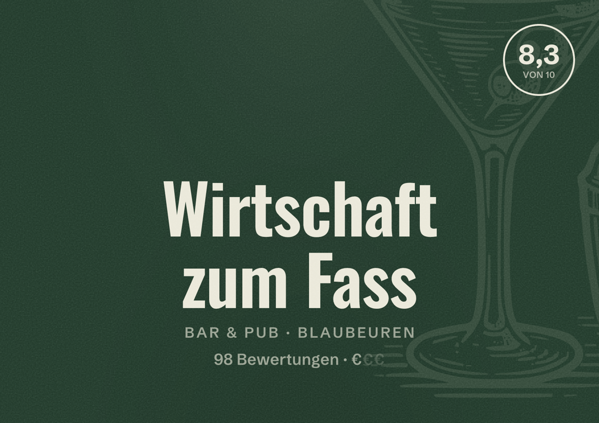 Illustriertes Poster von Wirtschaft zum Fass, Bar & Pub in Blaubeuren: Bewertung 8,3 von 10 aus 98 Bewertungen, Preisniveau €