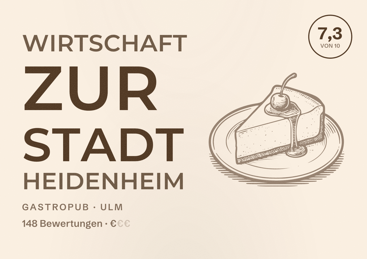Illustriertes Poster von Wirtschaft zur Stadt Heidenheim, Gastropub in Ulm: Bewertung 7,3 von 10 aus 148 Bewertungen, Preisniveau €