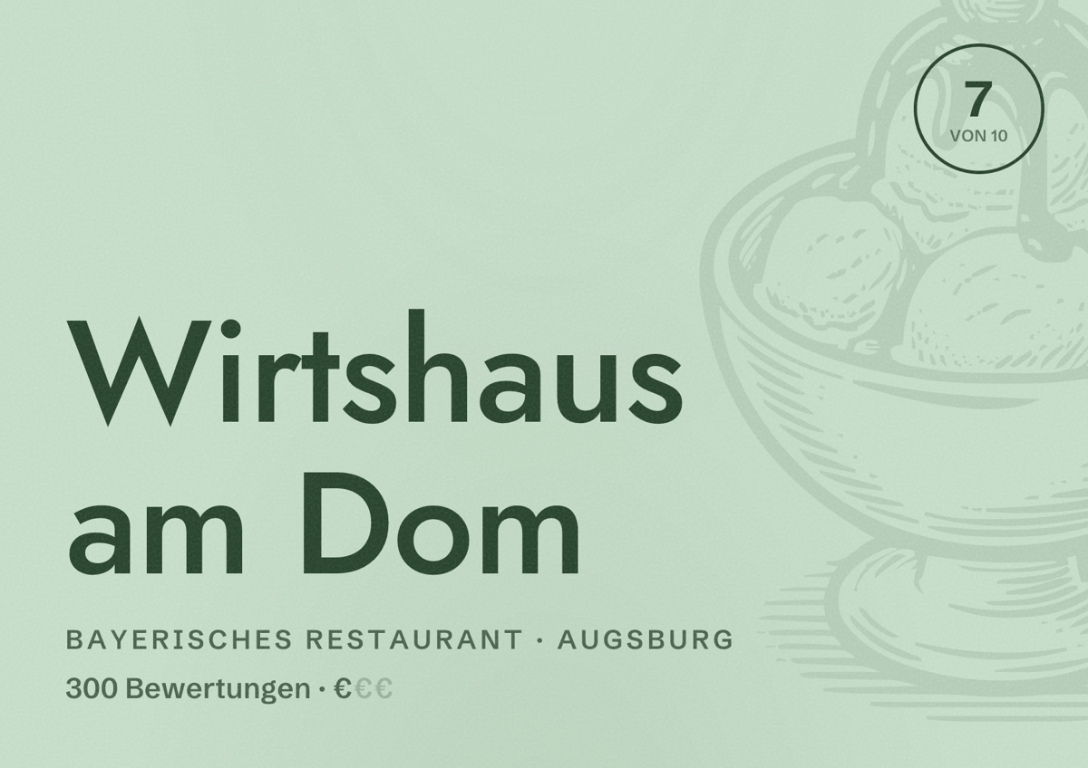 Illustriertes Poster von Wirtshaus am Dom, Bayerisches Restaurant in Augsburg: Bewertung 7,0 von 10 aus 300 Bewertungen, Preisniveau €
