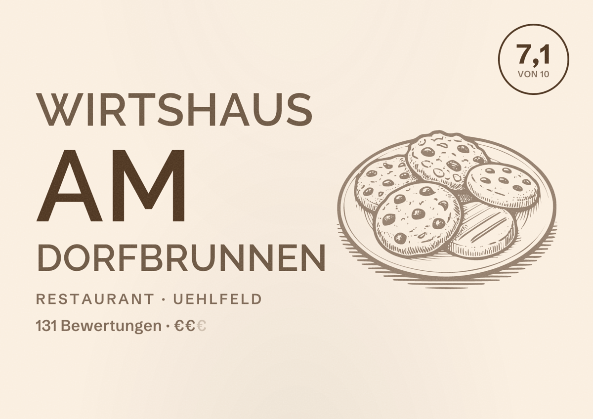 Illustriertes Poster von Wirtshaus am Dorfbrunnen, Restaurant in Uehlfeld: Bewertung 7,1 von 10 aus 131 Bewertungen, Preisniveau €€