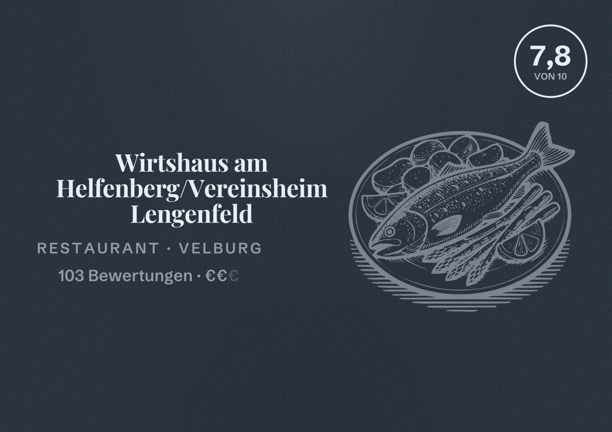 Illustriertes Poster von Wirtshaus am Helfenberg/Vereinsheim Lengenfeld, Restaurant in Velburg: Bewertung 7,8 von 10 aus 103 Bewertungen, Preisniveau €€