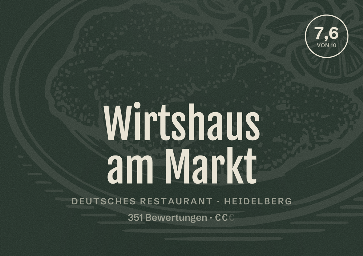 Illustriertes Poster von Wirtshaus am Markt, Deutsches Restaurant in Heidelberg: Gästebewertung 7,6 von 10 aus 351 Bewertungen