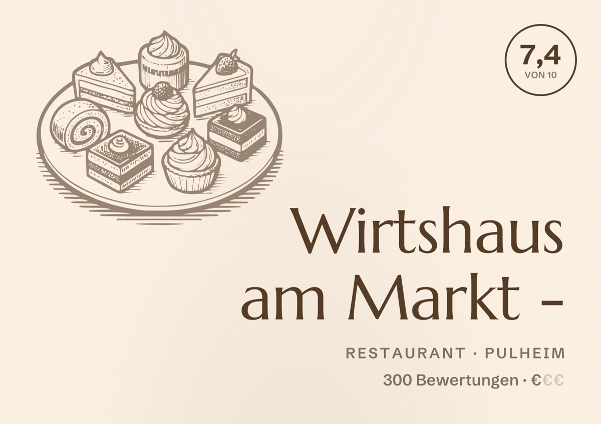 Illustriertes Poster von Wirtshaus am Markt -, Restaurant in Pulheim: Bewertung 7,4 von 10 aus 300 Bewertungen, Preisniveau €