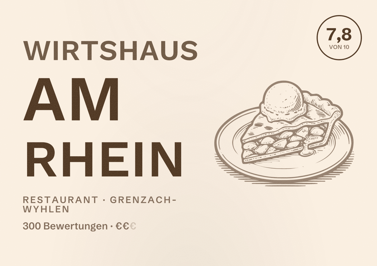 Illustriertes Poster von Wirtshaus am Rhein, Restaurant in Grenzach-Wyhlen: Bewertung 7,8 von 10 aus 300 Bewertungen, Preisniveau €€