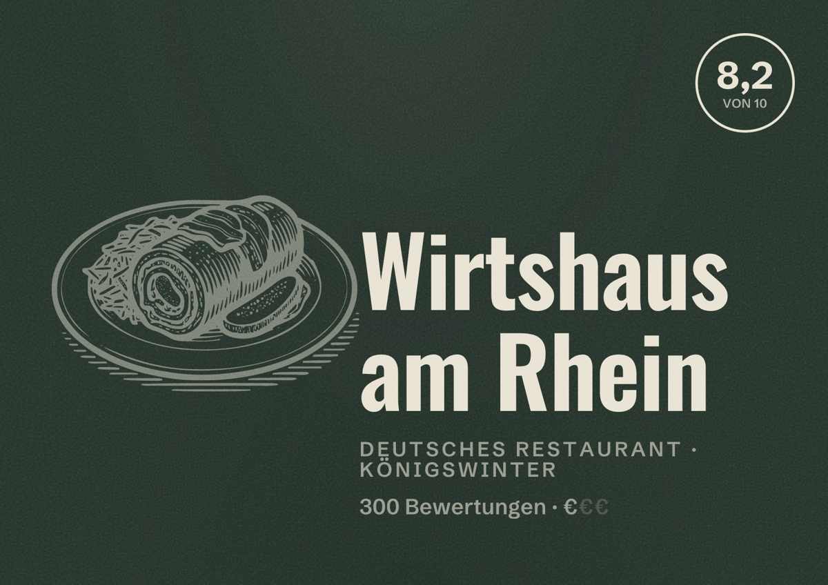Illustriertes Poster von Wirtshaus am Rhein, Deutsches Restaurant in Königswinter: Bewertung 8,2 von 10 aus 300 Bewertungen, Preisniveau €