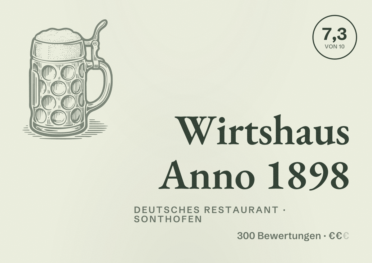 Illustriertes Poster von Wirtshaus Anno 1898, Deutsches Restaurant in Sonthofen: Bewertung 7,3 von 10 aus 300 Bewertungen, Preisniveau €€