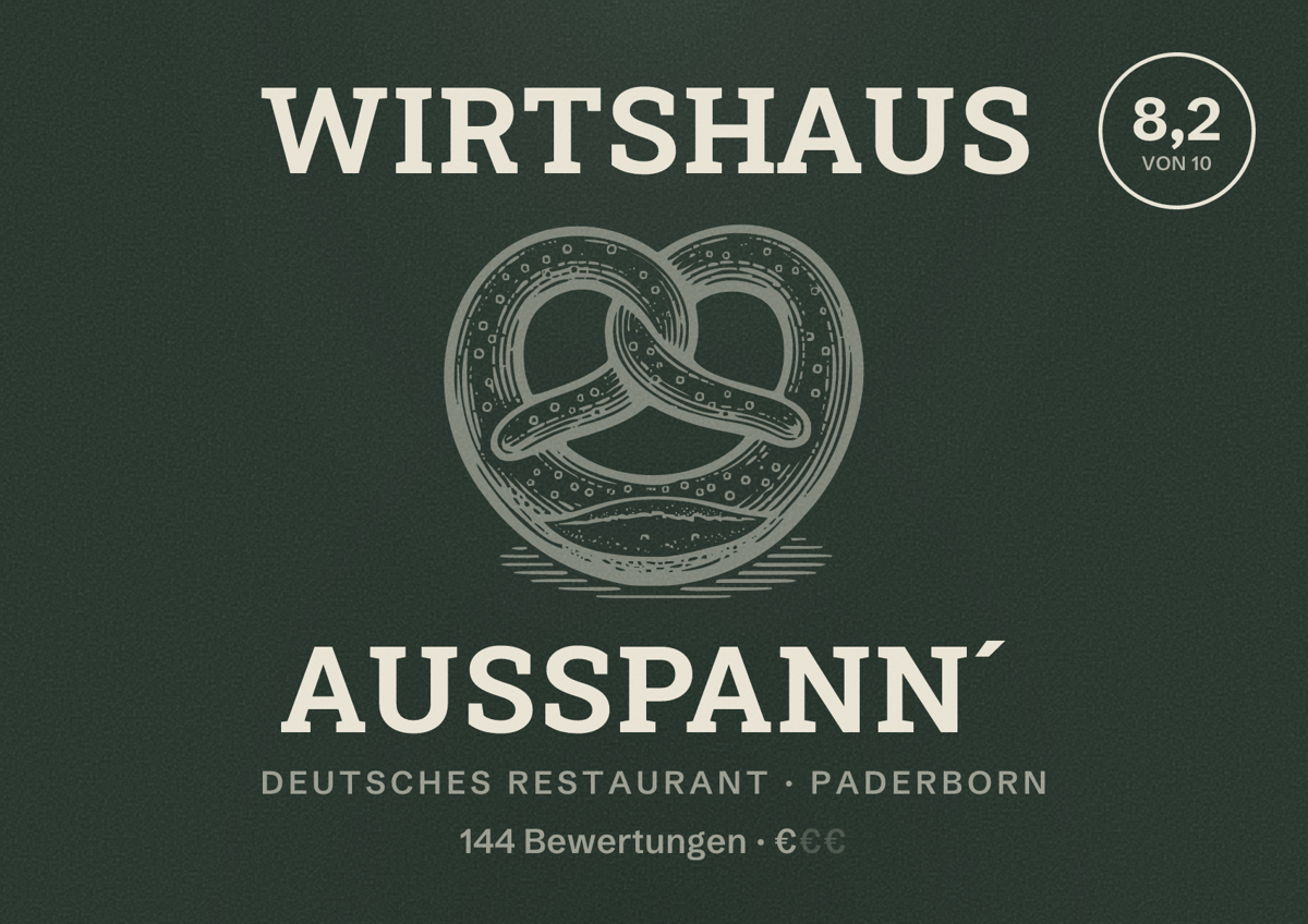 Illustriertes Poster von Wirtshaus Ausspann´, Deutsches Restaurant in Paderborn: Bewertung 8,2 von 10 aus 144 Bewertungen, Preisniveau €