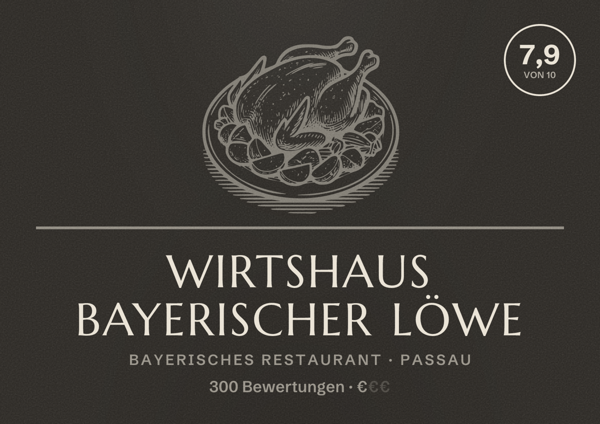 Illustriertes Poster von Wirtshaus Bayerischer Löwe, Bayerisches Restaurant in Passau: Bewertung 7,9 von 10 aus 300 Bewertungen, Preisniveau €