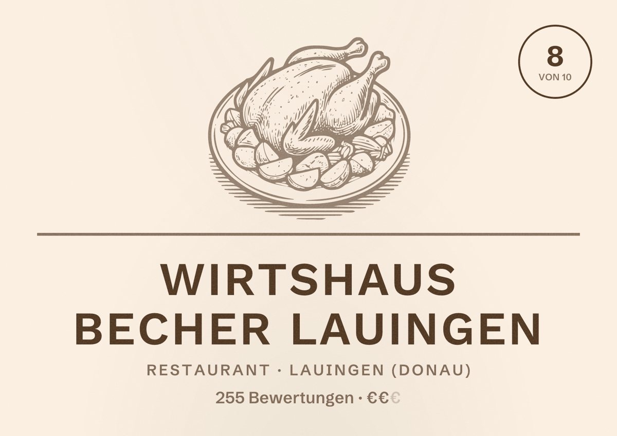Illustriertes Poster von Wirtshaus Becher Lauingen, Restaurant in Lauingen (Donau): Bewertung 8 von 10 aus 255 Bewertungen, Preisniveau €€