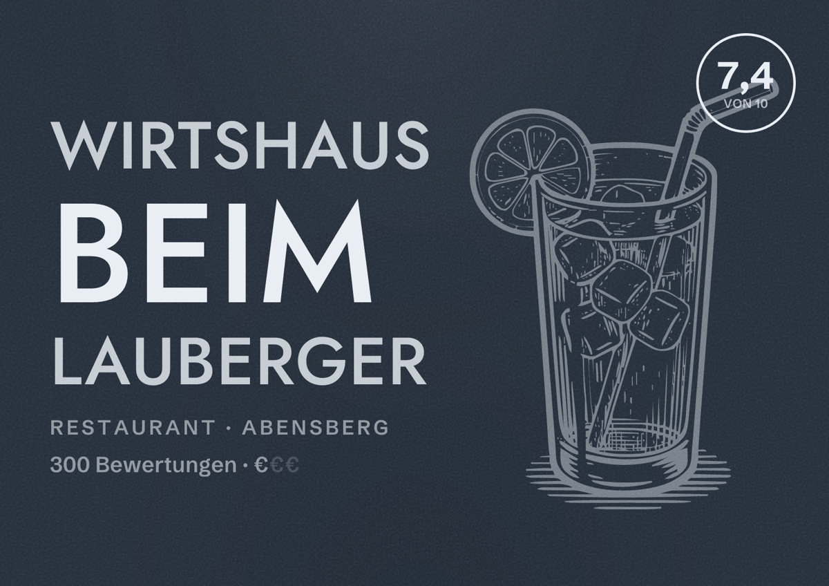 Illustriertes Poster von Wirtshaus beim Lauberger, Restaurant in Abensberg: Bewertung 7,4 von 10 aus 300 Bewertungen, Preisniveau €
