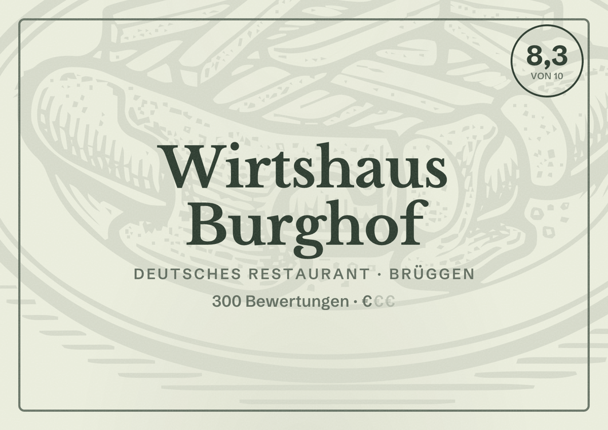 Illustriertes Poster von Wirtshaus Burghof, Deutsches Restaurant in Brüggen: Bewertung 8,3 von 10 aus 300 Bewertungen, Preisniveau €