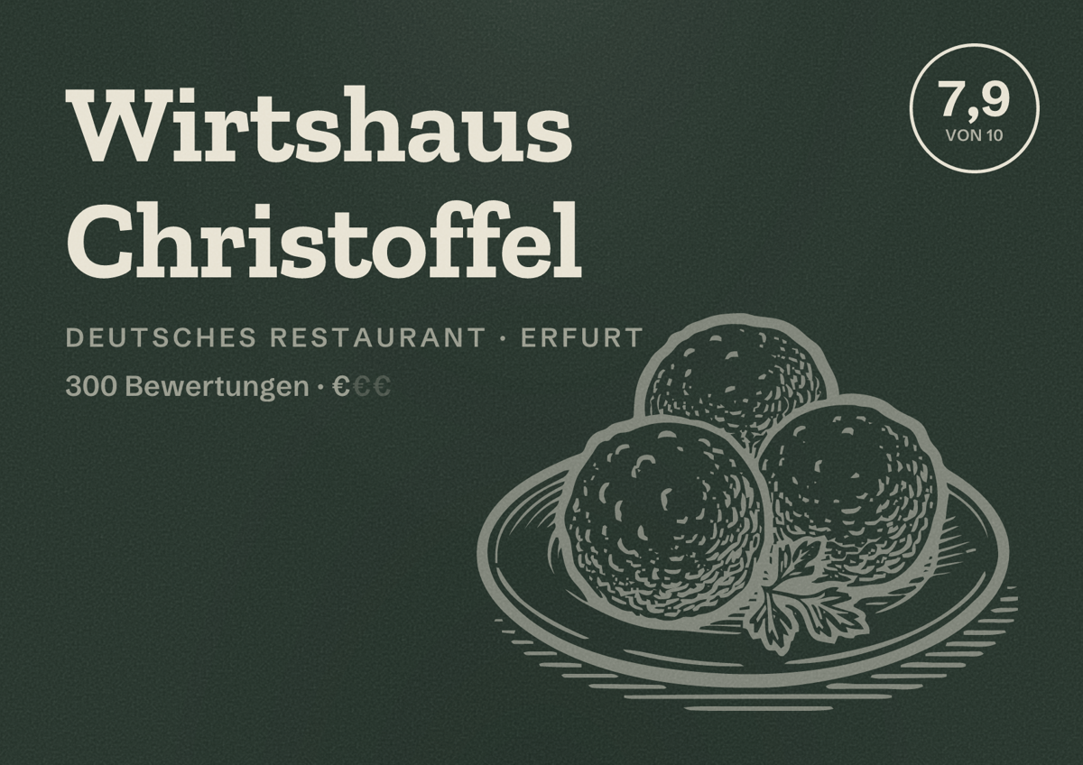 Illustriertes Poster von Wirtshaus Christoffel, Deutsches Restaurant in Erfurt: Bewertung 7,9 von 10 aus 300 Bewertungen, Preisniveau €
