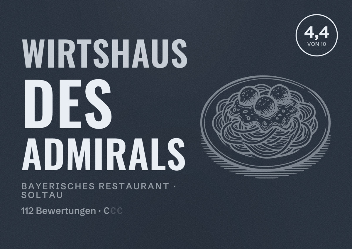 Illustriertes Poster von Wirtshaus des Admirals, Bayerisches Restaurant in Soltau: Bewertung 4,4 von 10 aus 112 Bewertungen, Preisniveau €