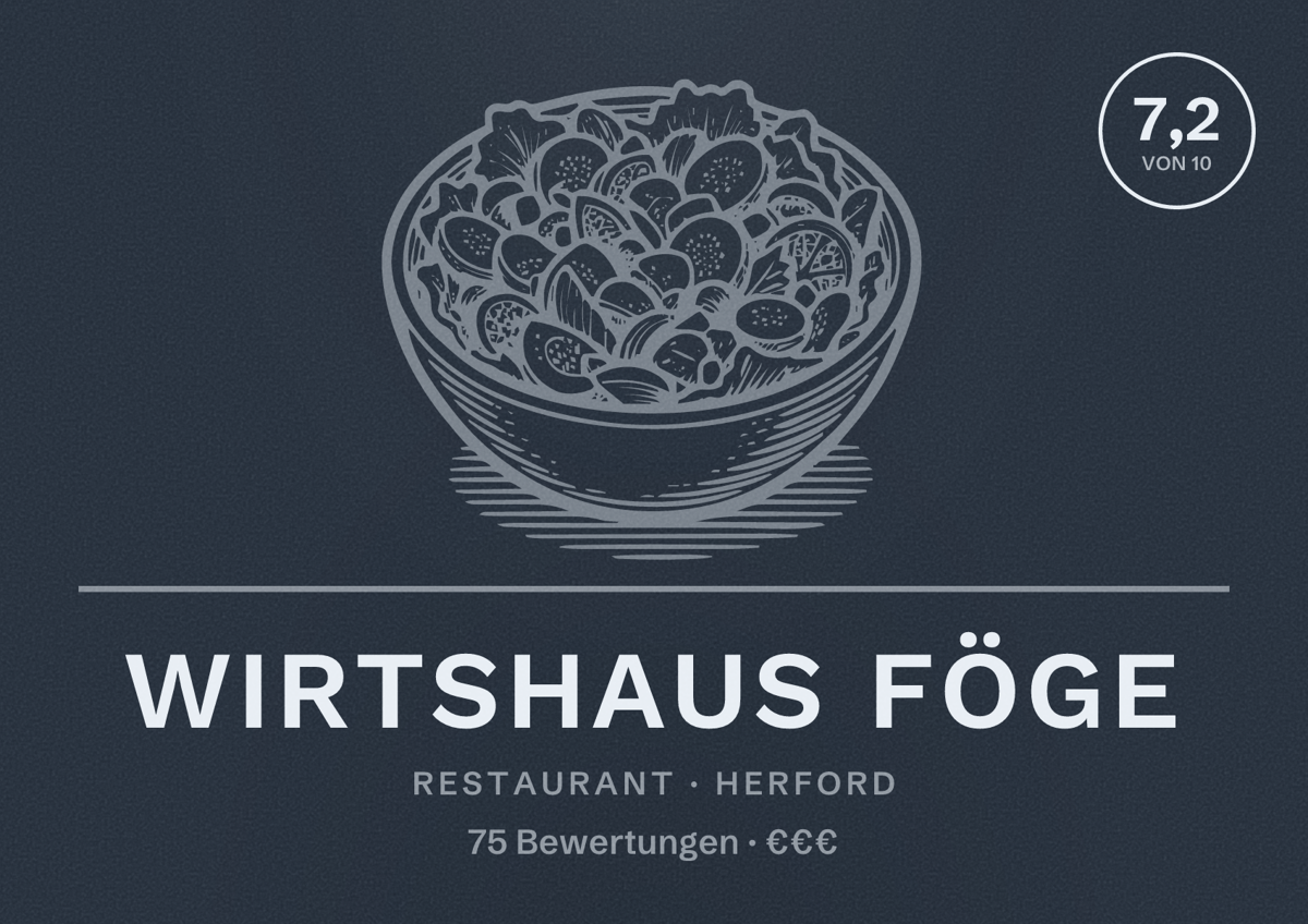 Illustriertes Poster von Wirtshaus Föge, Restaurant in Herford: Bewertung 7,2 von 10 aus 75 Bewertungen, Preisniveau €€€