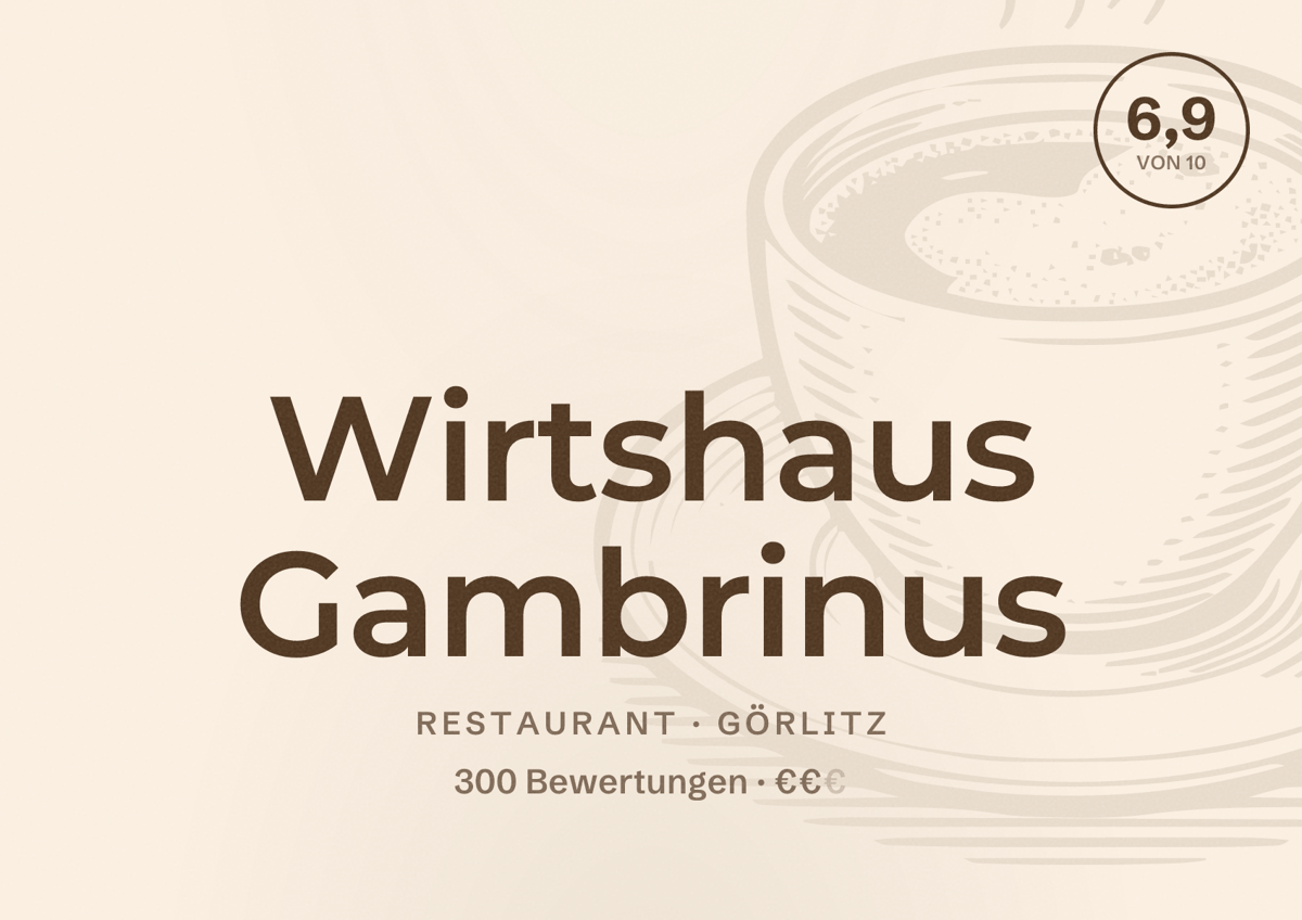 Illustriertes Poster von Wirtshaus Gambrinus, Restaurant in Görlitz: Bewertung 6,9 von 10 aus 300 Bewertungen, Preisniveau €€