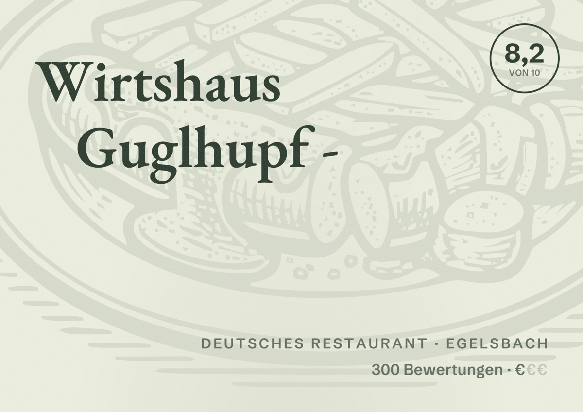 Illustriertes Poster von Wirtshaus Guglhupf -, Deutsches Restaurant in Egelsbach: Bewertung 8,2 von 10 aus 300 Bewertungen, Preisniveau €