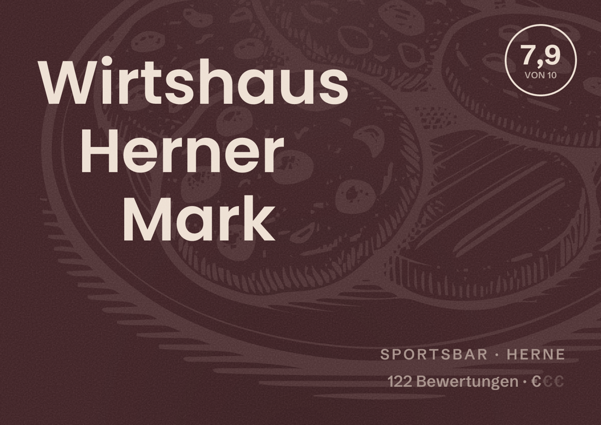 Illustriertes Poster von Wirtshaus Herner Mark, Sportsbar in Herne: Bewertung 7,9 von 10 aus 122 Bewertungen, Preisniveau €