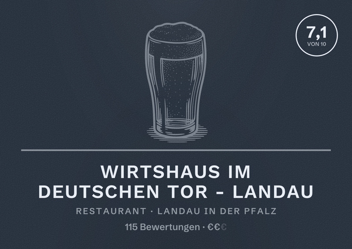Illustriertes Poster von Wirtshaus im deutschen Tor - Landau, Restaurant in Landau in der Pfalz: Bewertung 7,1 von 10 aus 115 Bewertungen, Preisniveau €€