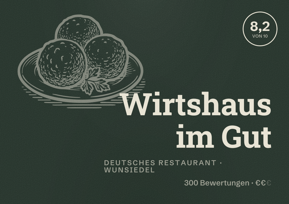 Illustriertes Poster von Wirtshaus im Gut, Deutsches Restaurant in Wunsiedel: Bewertung 8,2 von 10 aus 300 Bewertungen, Preisniveau €€