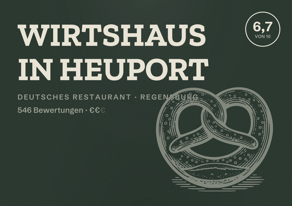 Illustriertes Poster von WIRTSHAUS IN HEUPORT, Deutsches Restaurant in Regensburg: Bewertung 6,7 von 10 aus 546 Bewertungen, Preisniveau €€