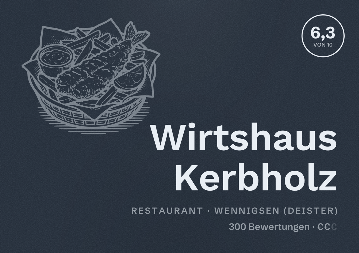 Illustriertes Poster von Wirtshaus Kerbholz, Restaurant in Wennigsen (Deister): Bewertung 6,3 von 10 aus 300 Bewertungen, Preisniveau €€