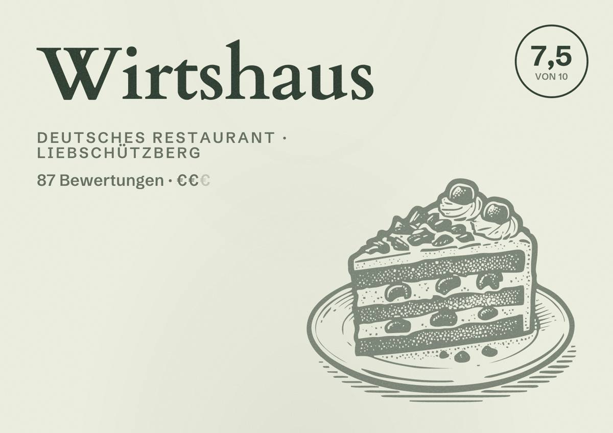 Illustriertes Poster von Wirtshaus, Deutsches Restaurant in Liebschützberg: Bewertung 7,5 von 10 aus 87 Bewertungen, Preisniveau €€