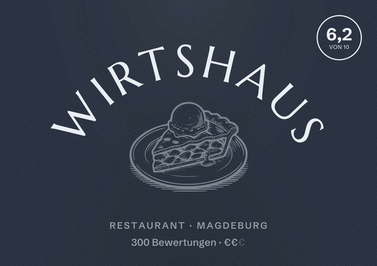 Illustriertes Poster von Wirtshaus, Restaurant in Magdeburg: Bewertung 6,2 von 10 aus 300 Bewertungen, Preisniveau €€