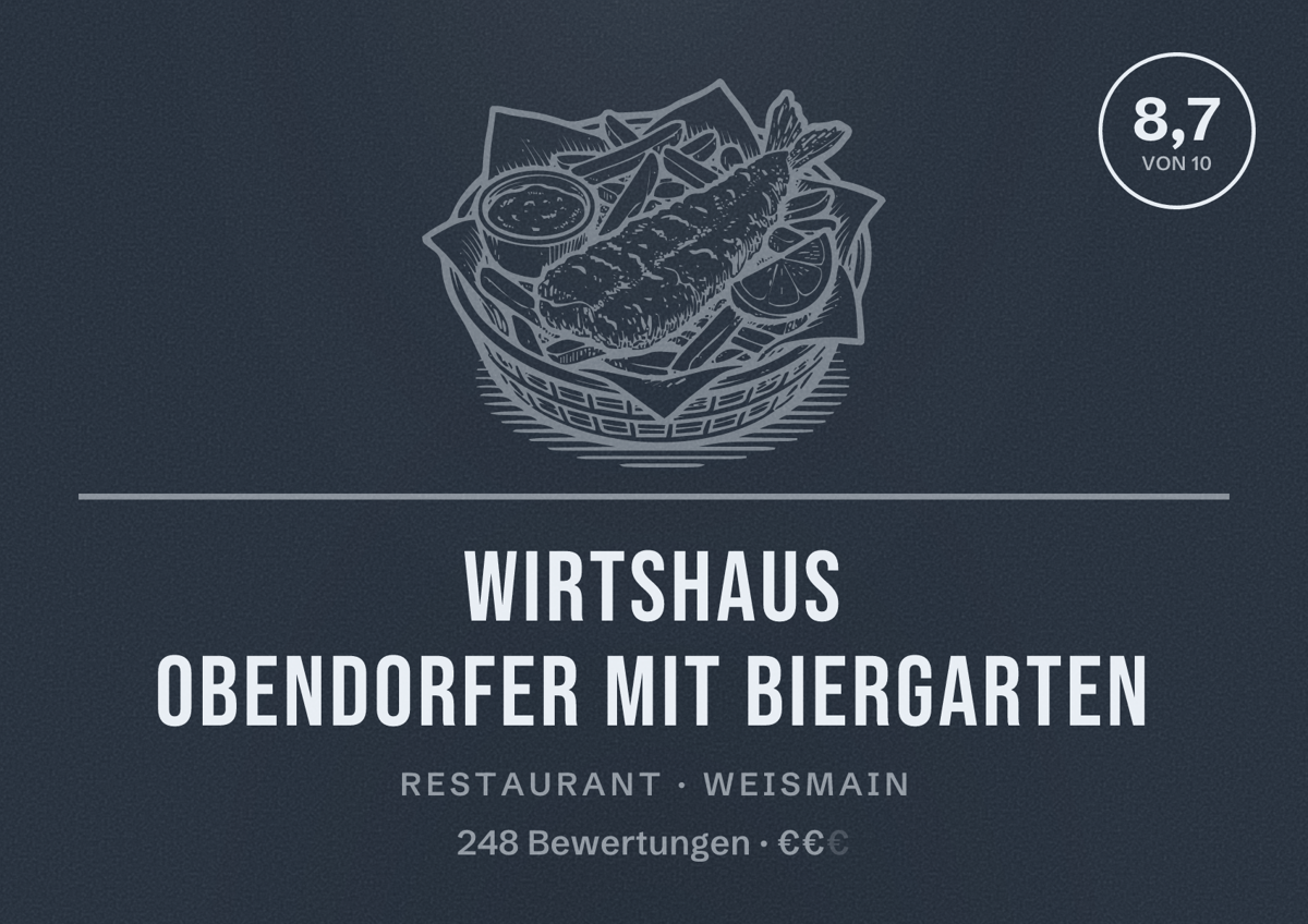 Illustriertes Poster von Wirtshaus Obendorfer mit Biergarten, Restaurant in Weismain: Bewertung 8,7 von 10 aus 248 Bewertungen, Preisniveau €€