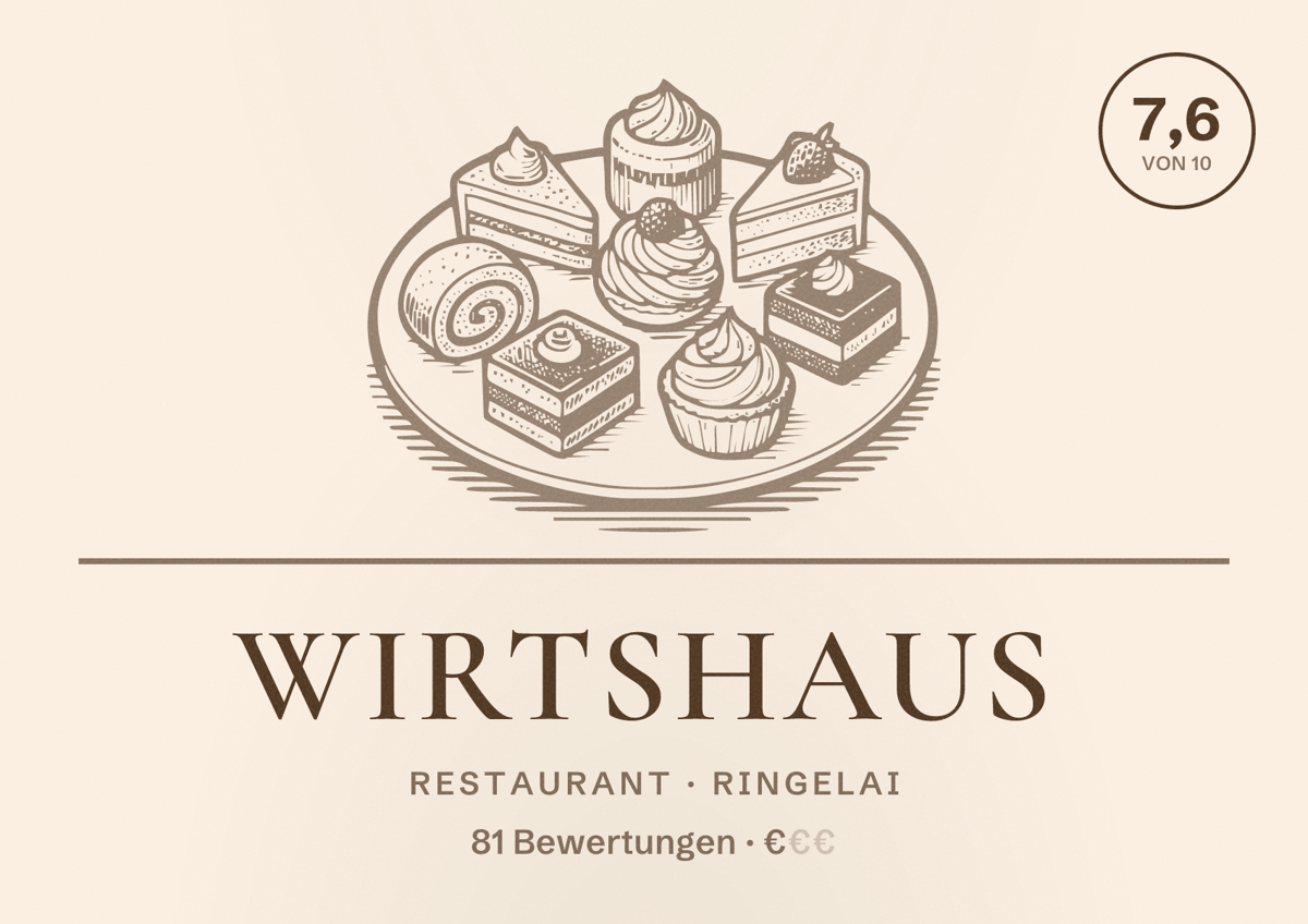 Illustriertes Poster von Wirtshaus, Restaurant in Ringelai: Bewertung 7,6 von 10 aus 81 Bewertungen, Preisniveau €