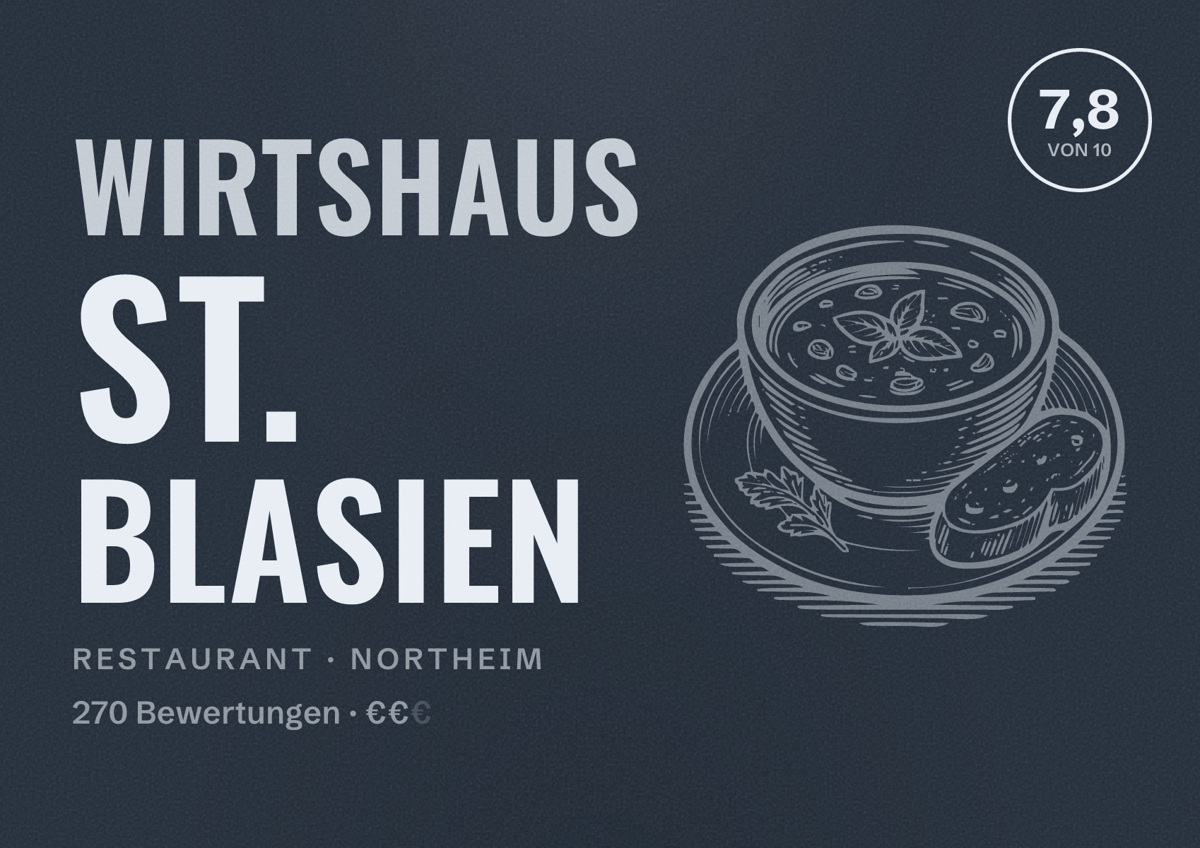 Illustriertes Poster von Wirtshaus St. Blasien, Restaurant in Northeim: Bewertung 7,8 von 10 aus 270 Bewertungen, Preisniveau €€