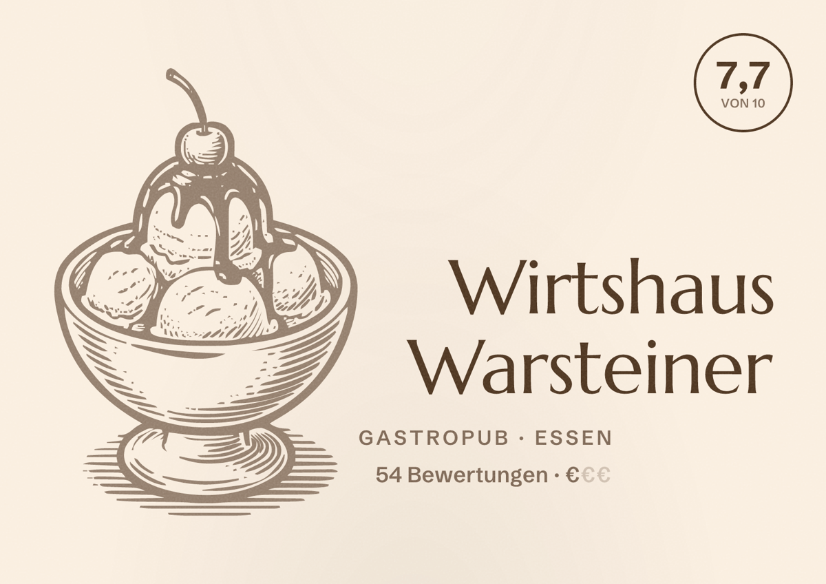 Illustriertes Poster von Wirtshaus Warsteiner, Gastropub in Essen: Bewertung 7,7 von 10 aus 54 Bewertungen, Preisniveau €