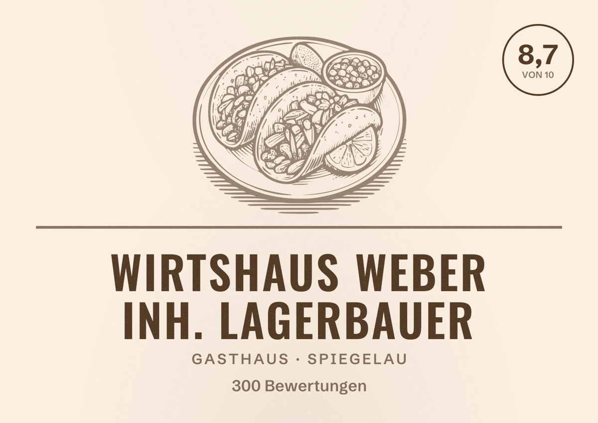 Illustriertes Poster von Wirtshaus Weber Inh. Lagerbauer, Gasthaus in Spiegelau: Bewertung 8,7 von 10 aus 300 Bewertungen
