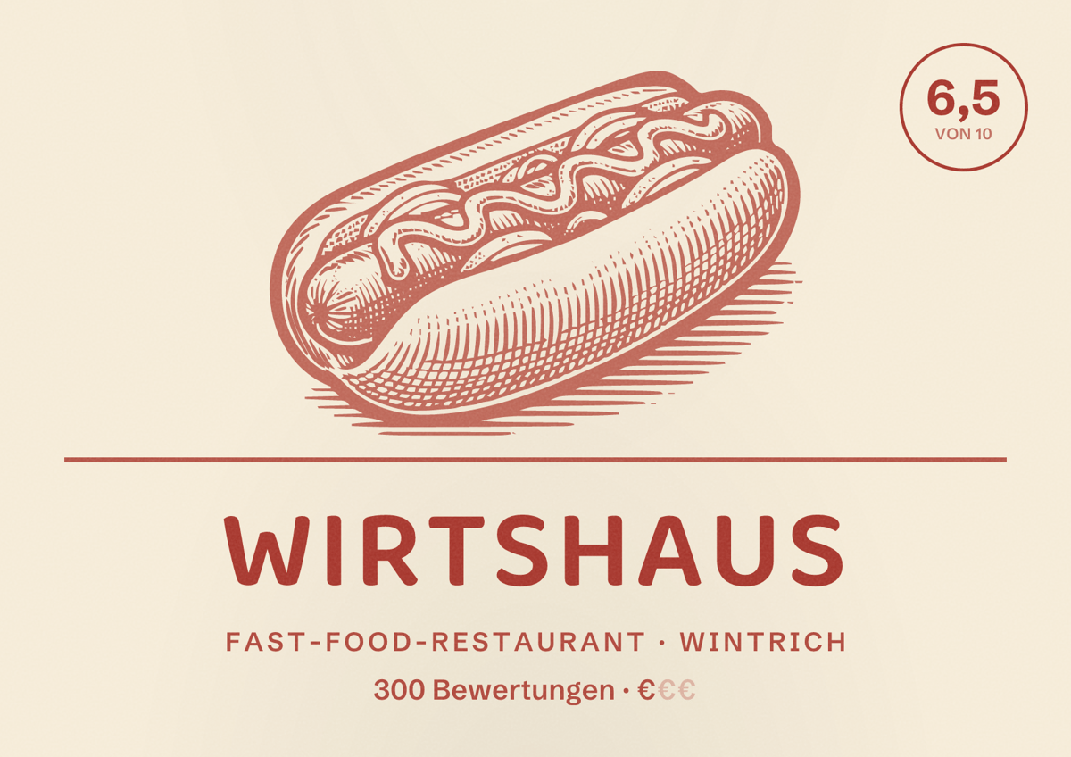 Illustriertes Poster von Wirtshaus, Fast-Food-Restaurant in Wintrich: Bewertung 6,5 von 10 aus 300 Bewertungen, Preisniveau €