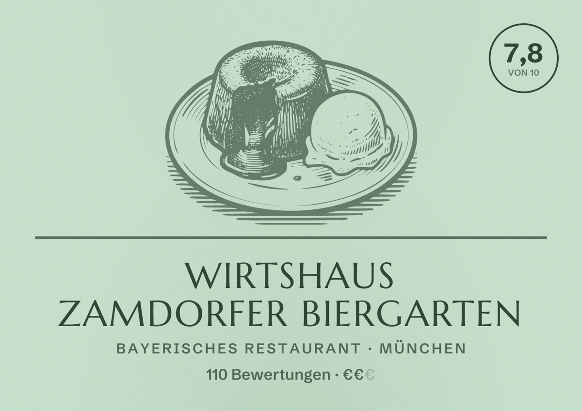 Illustriertes Poster von Wirtshaus Zamdorfer Biergarten, Bayerisches Restaurant in München: Bewertung 7,8 von 10 aus 110 Bewertungen, Preisniveau €€
