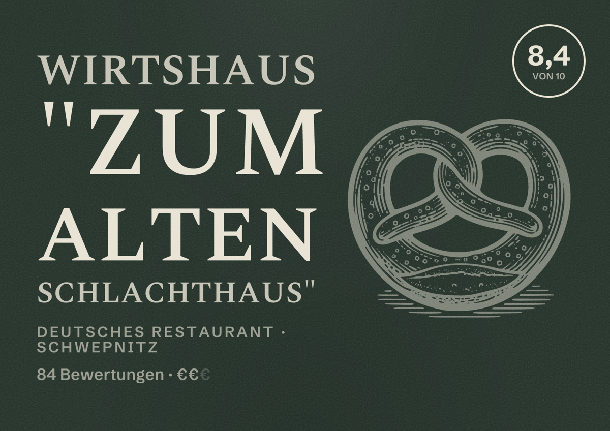 Illustriertes Poster von Wirtshaus "Zum Alten Schlachthaus", Deutsches Restaurant in Schwepnitz: Bewertung 8,4 von 10 aus 84 Bewertungen, Preisniveau €€