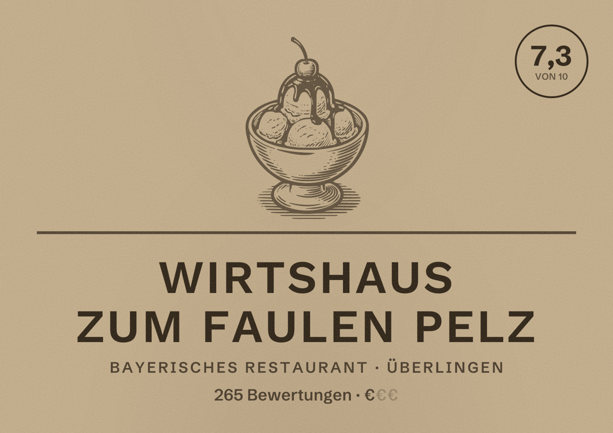 Illustriertes Poster von Wirtshaus Zum faulen Pelz, Bayerisches Restaurant in Überlingen: Bewertung 7,3 von 10 aus 265 Bewertungen, Preisniveau €