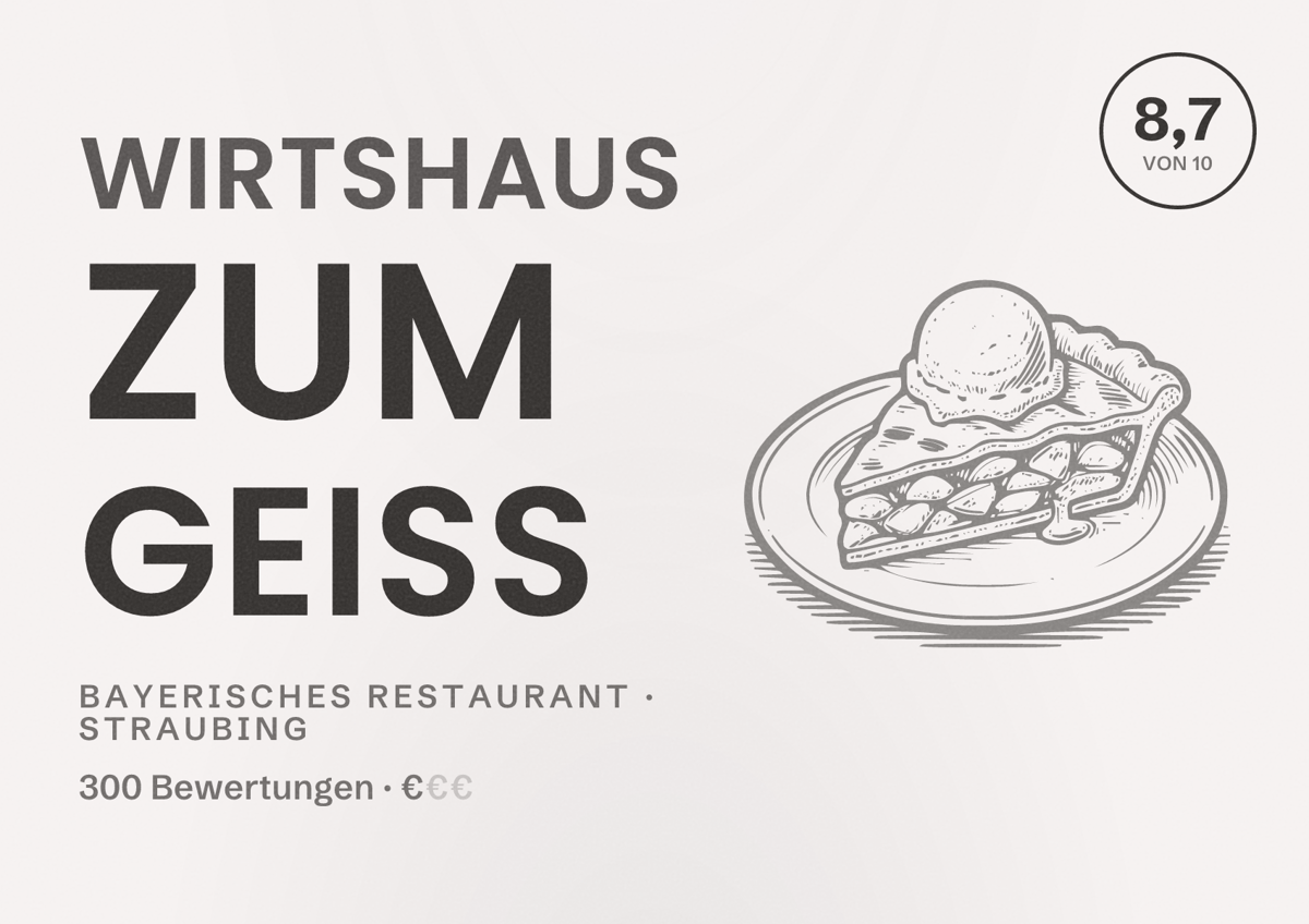 Illustriertes Poster von Wirtshaus zum Geiss, Bayerisches Restaurant in Straubing: Bewertung 8,7 von 10 aus 300 Bewertungen, Preisniveau €