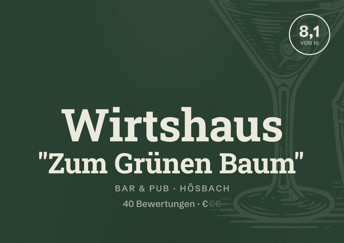 Illustriertes Poster von Wirtshaus "Zum Grünen Baum", Bar & Pub in Hösbach: Bewertung 8,1 von 10 aus 40 Bewertungen, Preisniveau €