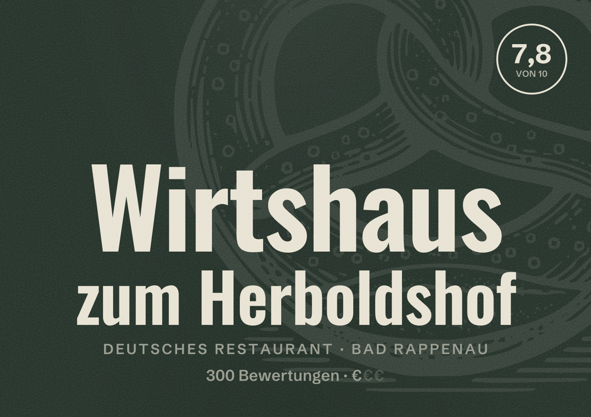 Illustriertes Poster von Wirtshaus zum Herboldshof, Deutsches Restaurant in Bad Rappenau: Bewertung 7,8 von 10 aus 300 Bewertungen, Preisniveau €
